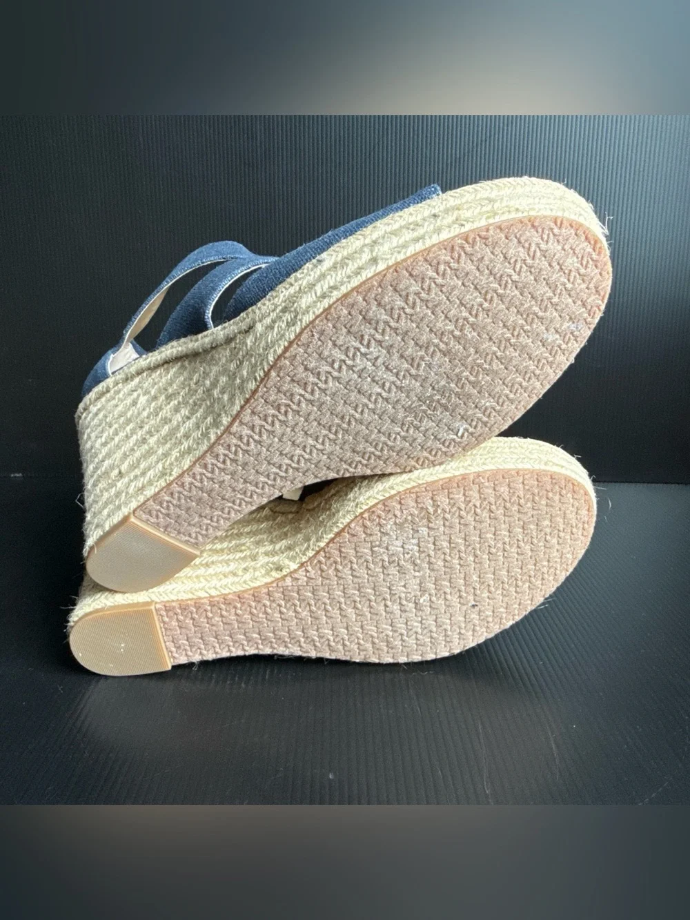 Pre-Owned Michael Kors Navy Canvas Damita Wedge Espadrille Women’s Size 9.5